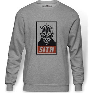 Darth Maul Sith Baskılı Gri Erkek Örme Sweatshirt Uzun Kol