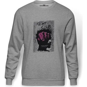 Fight Club Baskılı Gri Erkek Örme Sweatshirt Uzun Kol