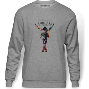Michael Jackson Baskılı Gri Erkek Örme Sweatshirt Uzun Kol