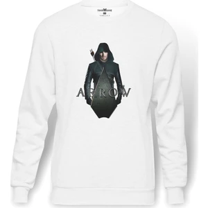 Arrow Amell Summerslam  Baskılı Beyaz Erkek Örme Sweatshirt Uzun Kol