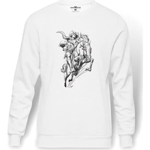 At Rider   Baskılı Beyaz Erkek Örme Sweatshirt Uzun Kol