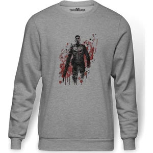 Punisher Baskılı Gri Erkek Örme Sweatshirt Uzun Kol