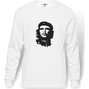 Che Guevara   Baskılı Beyaz Erkek Örme Sweatshirt Uzun Kol