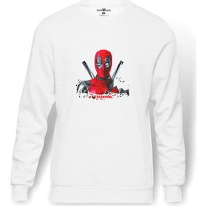 Deadpool 3D Boyut  Baskılı Beyaz Erkek Örme Sweatshirt Uzun Kol