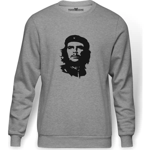 Che Guevara   Baskılı Gri Erkek Örme Sweatshirt Uzun Kol
