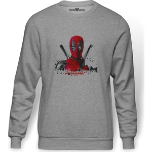 Deadpool 3D Boyut  Baskılı Gri Erkek Örme Sweatshirt Uzun Kol