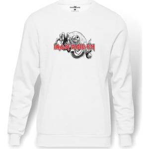 Iron Maıden Number Of The Beast Baskılı Beyaz Erkek Örme Sweatshirt Uzun Kol