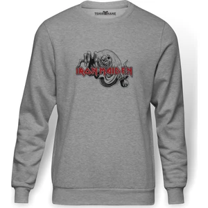 Iron Maıden Number Of The Beast Baskılı Gri Erkek Örme Sweatshirt Uzun Kol