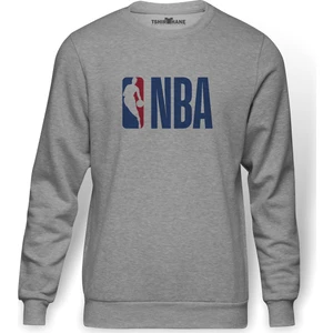 Nba Logoman Word  Baskılı Gri Erkek Örme Sweatshirt Uzun Kol