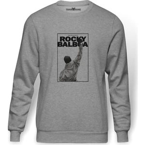 Rocky Balboa   Baskılı Gri Erkek Örme Sweatshirt Uzun Kol