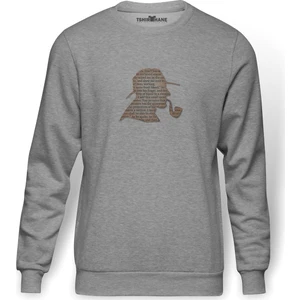 Sherlock Holmes Dedek Kurgu Özel Dedek Baskılı Gri Erkek Örme Sweatshirt Uzun Kol