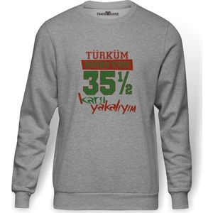 Türküm Doğruyum Karşıyakalıyım İzmir 35,5 Baskılı Gri Erkek Örme Sweatshirt Uzun Kol
