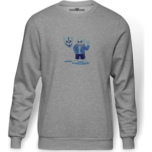 Undertale Sans Skull  Baskılı Gri Erkek Örme Sweatshirt Uzun Kol