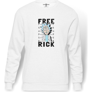 Tshirthane Free Rick Baskılı Beyaz Erkek Örme Sweatshirt Fiyatı