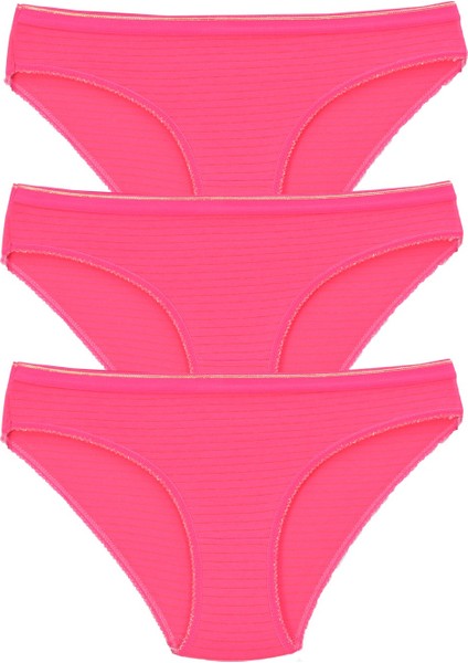 Kadın 3'lü Paket Desenli Bikini Külot Fuşya
