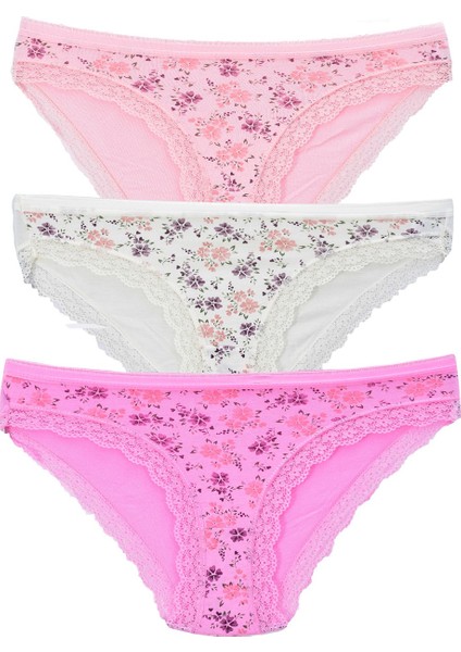 Kadın 3'lü Paket Desenli Bikini Külot Karışık