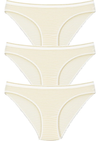 Kadın 3'lü Paket Desenli Bikini Külot Beyaz