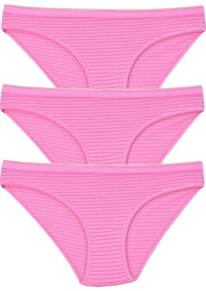 Kadın 3'lü Paket Desenli Bikini Külot Pembe