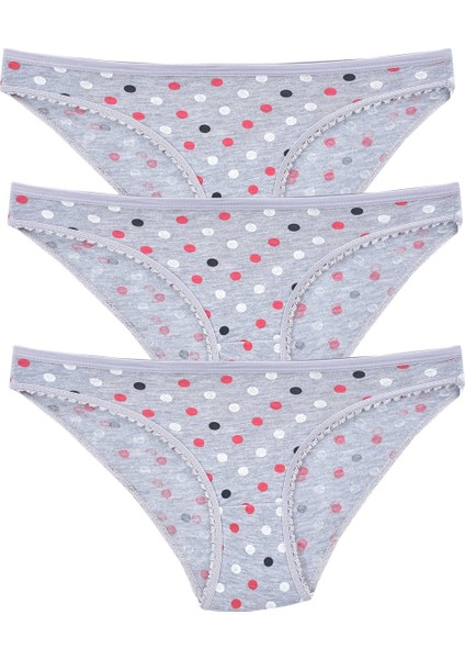 Kadın 3'lü Paket Desenli Bikini Külot Gri