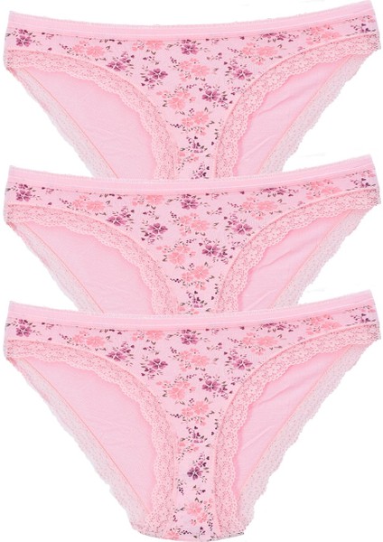 Kadın 3'lü Paket Desenli Bikini Külot Somon