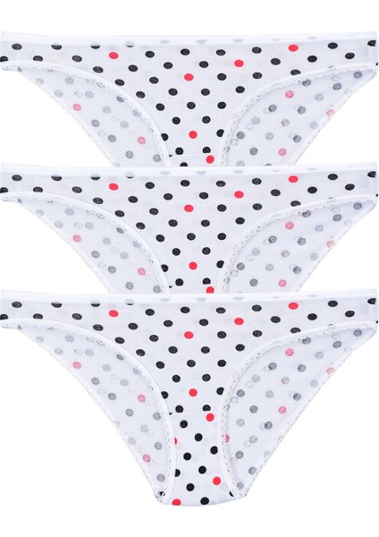 Kadın 3'lü Paket Desenli Bikini Külot Beyaz