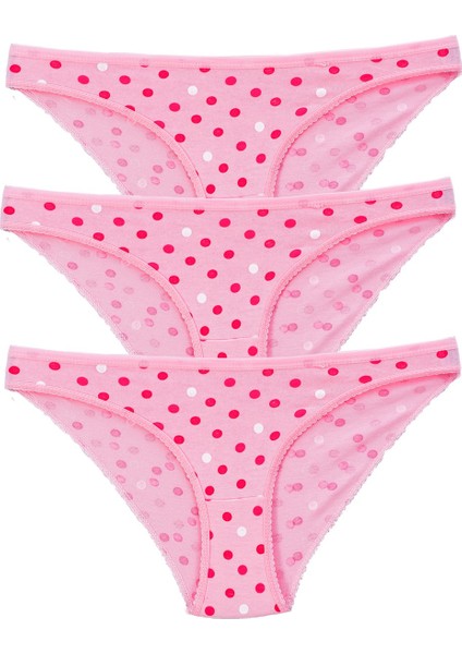 Kadın 3'lü Paket Desenli Bikini Külot Pembe