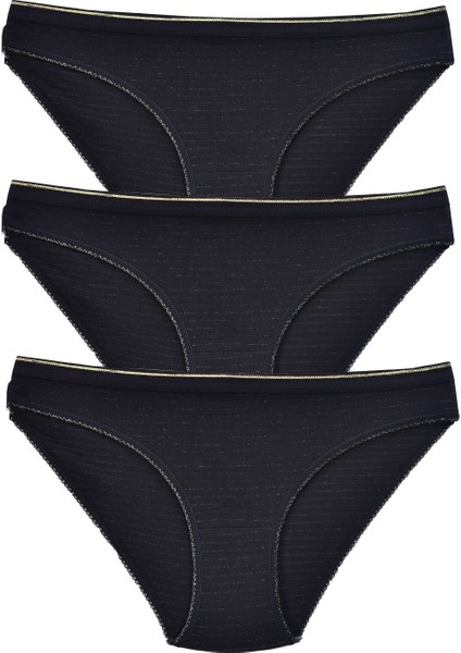 Kadın 3'lü Paket Desenli Bikini Külot Siyah