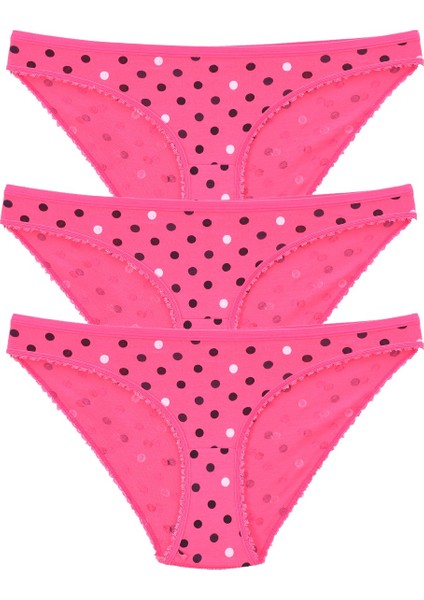 Kadın 3'lü Paket Desenli Bikini Külot Fuşya