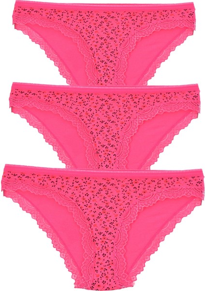Kadın 3'lü Paket Desenli Bikini Külot Fuşya