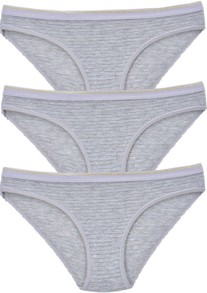 Kadın 3'lü Paket Desenli Bikini Külot Gri