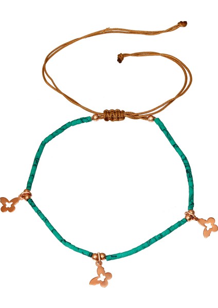 Kelebek Motifli Taşlı Makrome Halhal - H003001