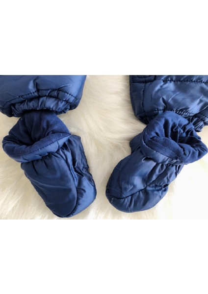Unisex Bebek Lacivert Kışlık Ayaklı Kapüşonlu Kozmonot Tulum