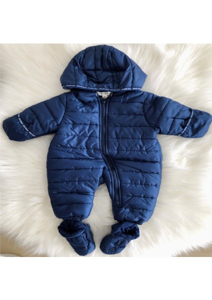 Unisex Bebek Lacivert Kışlık Ayaklı Kapüşonlu Kozmonot Tulum