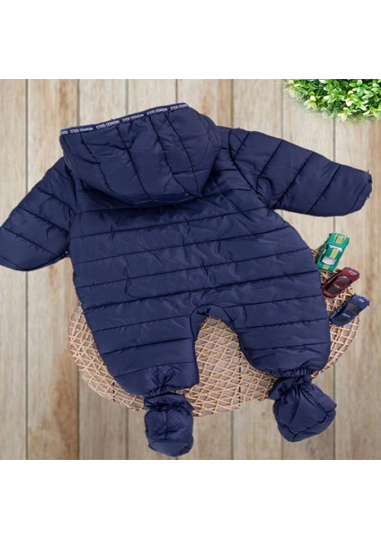 Unisex Bebek Lacivert Kışlık Ayaklı Kapüşonlu Kozmonot Tulum