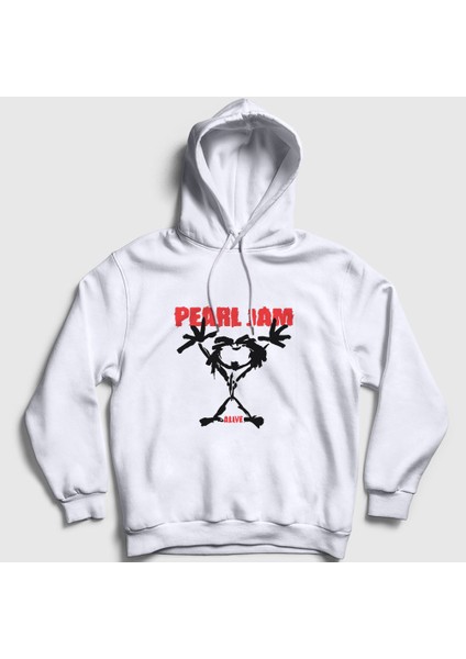Unisex Beyaz Alive Pearl Jam Kapüşonlu Sweatshirt