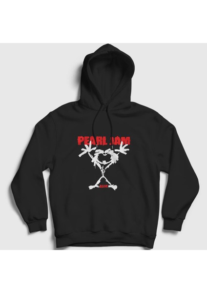 Unisex Siyah Alive Pearl Jam Kapüşonlu Sweatshirt