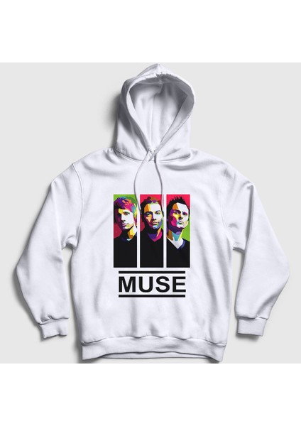 Unisex Beyaz Band Muse Kapüşonlu Sweatshirt