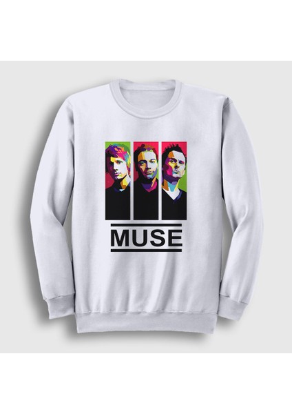 Unisex Beyaz Band Muse Sweatshirt