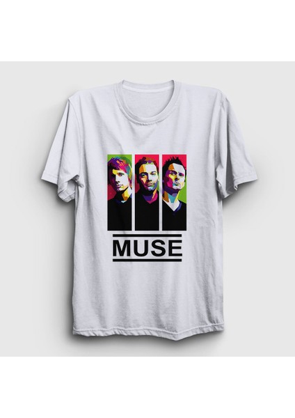 Unisex Beyaz Band Muse T-Shirt