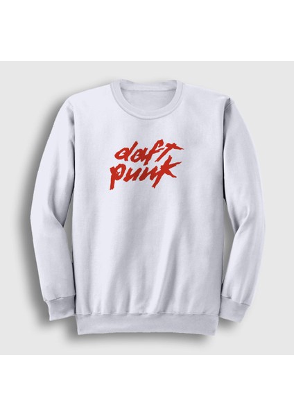 Unisex Beyaz Logo Daft Punk Sweatshirt