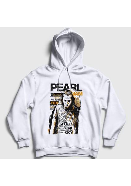 Unisex Beyaz Star Pearl Jam Kapüşonlu Sweatshirt