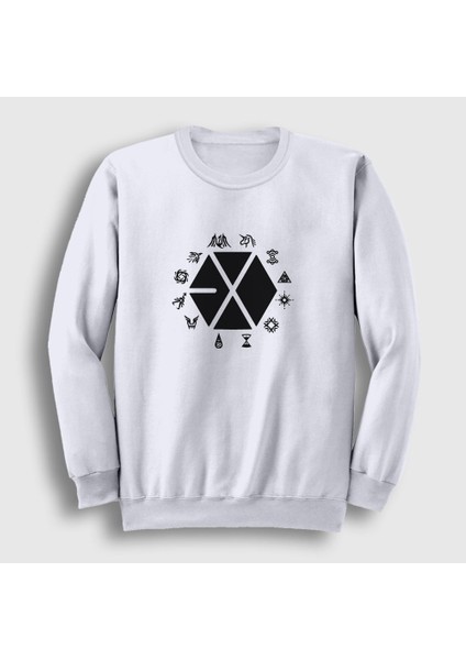 Unisex Beyaz Symbols Logo Exo Sweatshirt