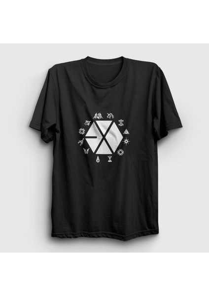 Unisex Siyah Symbols Logo Exo T-Shirt