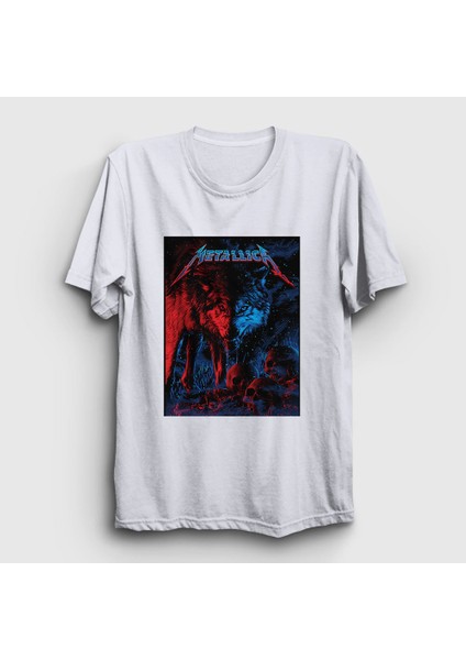 Unisex Beyaz Wolf Metallica T-Shirt