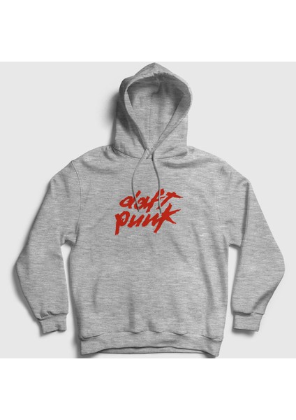 Unisex Gri Logo Daft Punk Kapüşonlu Sweatshirt