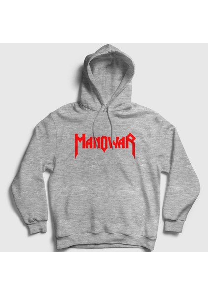 Unisex Gri Logo Manowar Kapüşonlu Sweatshirt