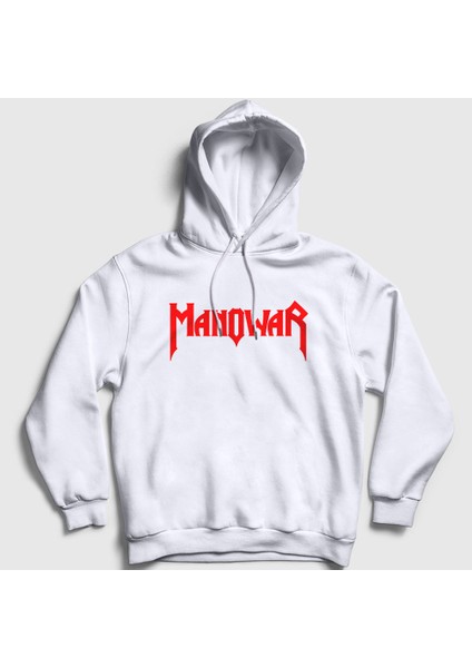 Unisex Beyaz Logo Manowar Kapüşonlu Sweatshirt
