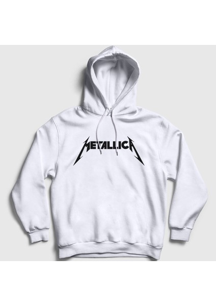 Unisex Beyaz Logo Metallica Kapüşonlu Sweatshirt