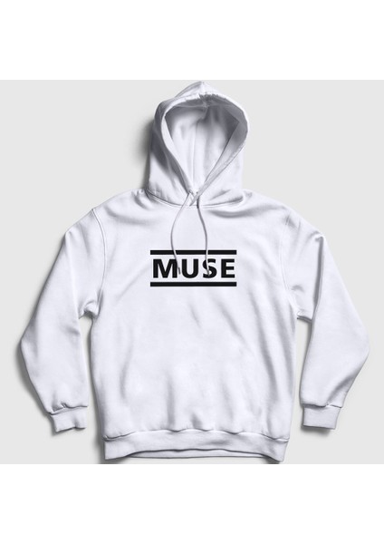 Unisex Beyaz Logo Muse Kapüşonlu Sweatshirt