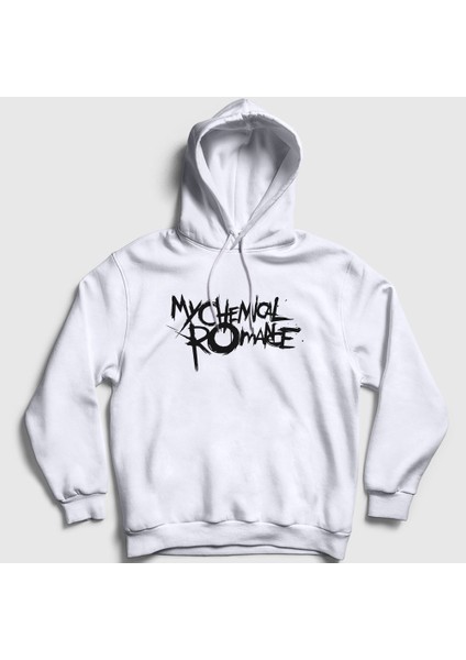 Unisex Beyaz Logo My Chemical Romance Kapüşonlu Sweatshirt